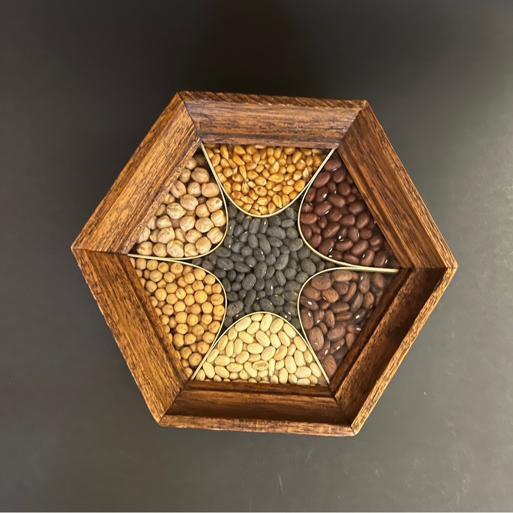 Vintage Hexagonal Wooden Boho Wall Decor with Assorted Beans